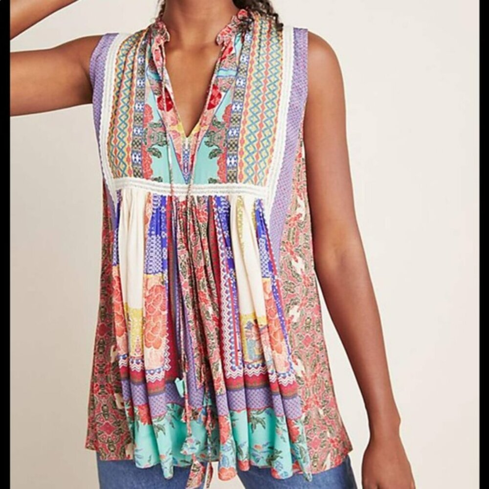 Anthropologie Bhanuni By Jyoti Peasant Print Top